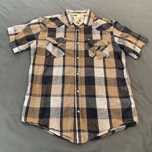 Coastal Shirt Mens Large Multicolor Plaid Western Pearl Snap Short Sleeve Casual